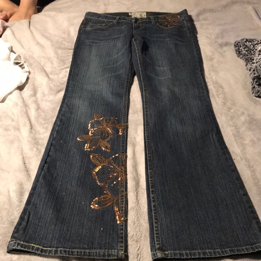 dark blue boot cut jeans